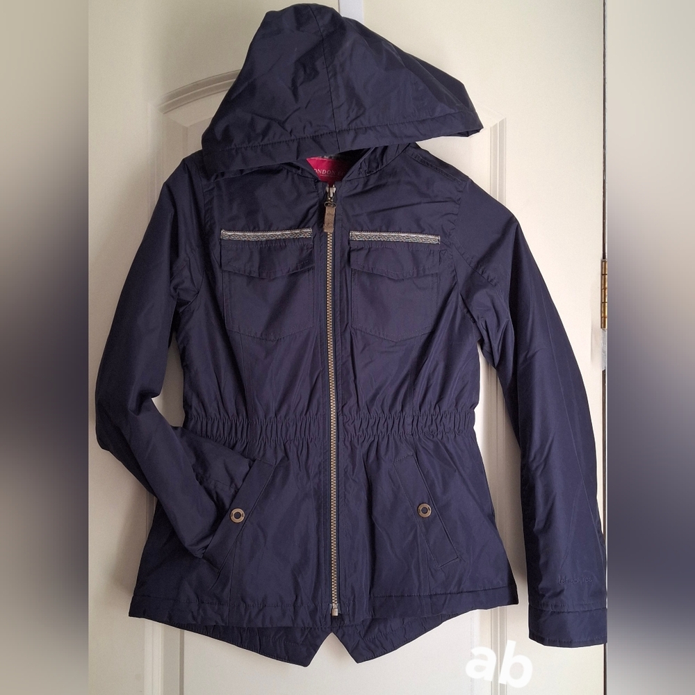 London Fog Girls Big Midweight Navy Hooded Jacket Sz M 15/16 Formal School